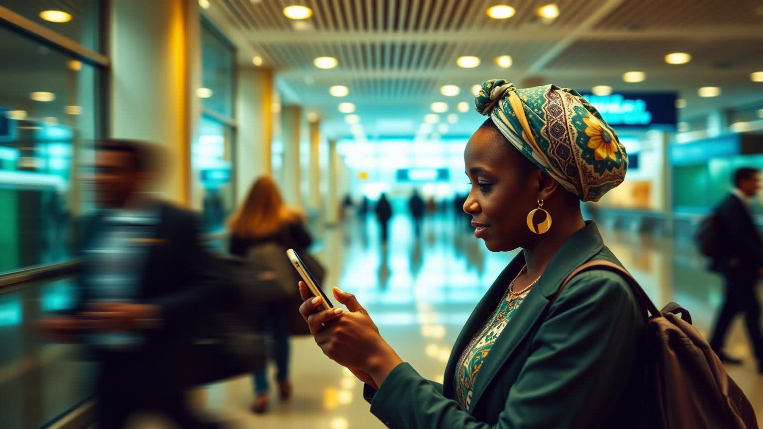A traveller sending money internationally from her phone